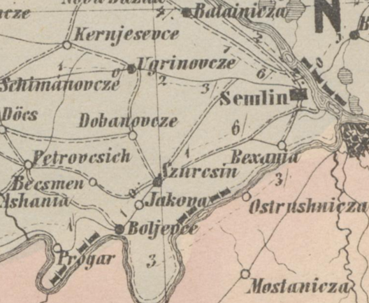 Крњешевци на карти из 1866. године